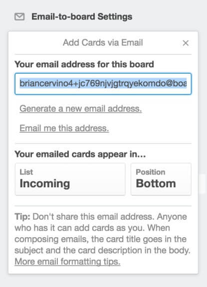 email to board feature in trello
