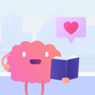 A cartoon character reading a book with a heart floating above