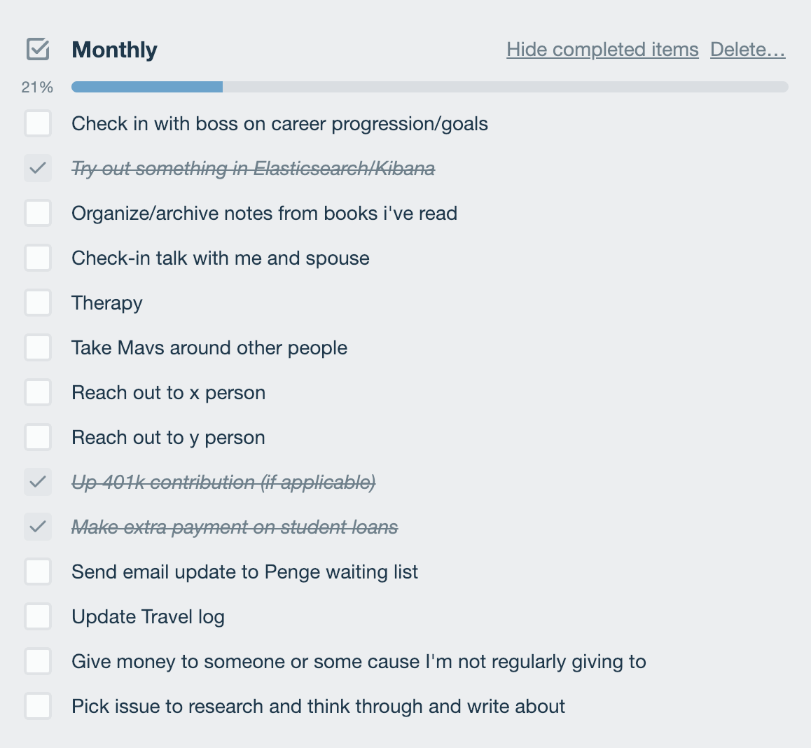 monthly goals checklist