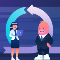 illustration of a person and a Trello creature talking about Scrum
