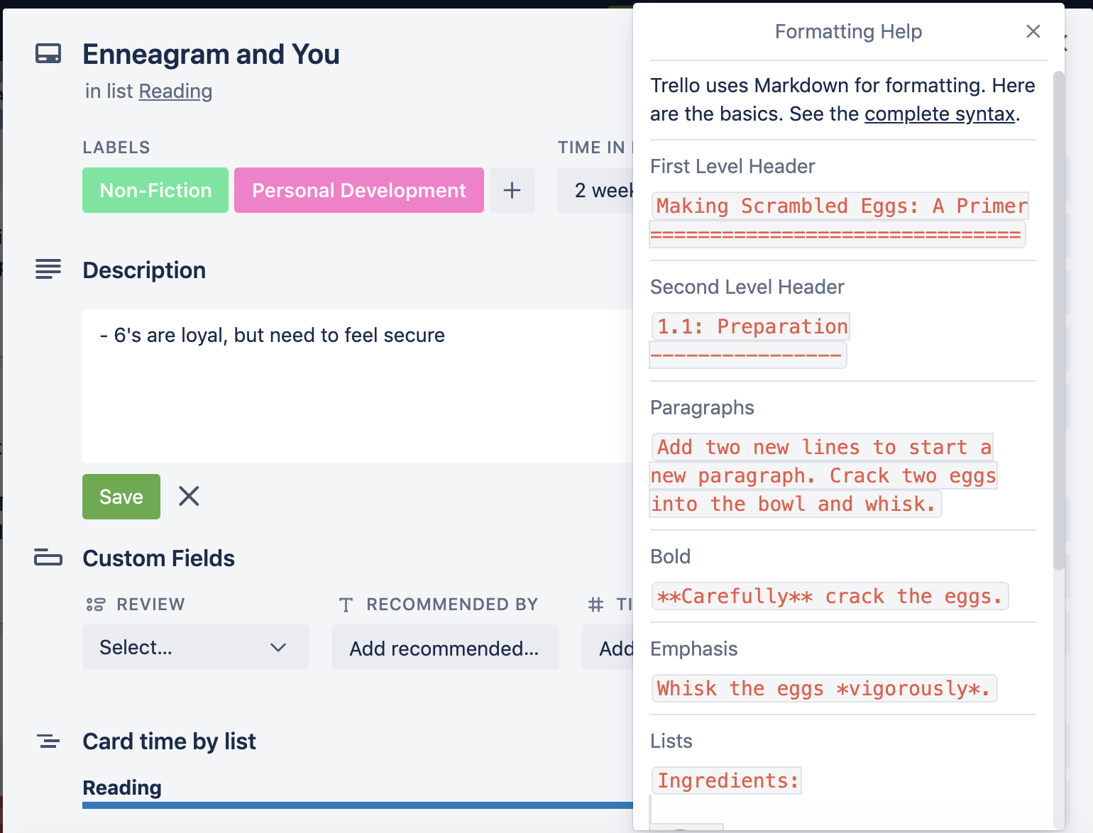 image of text formatting in trello