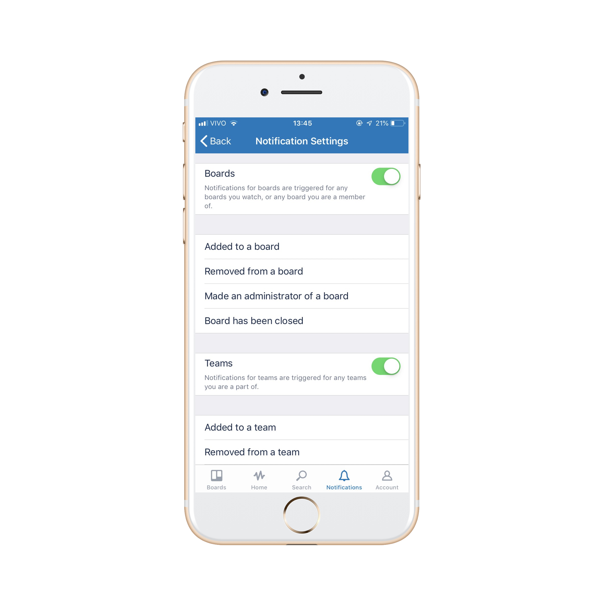 iOS - push notifications - Boards and teams