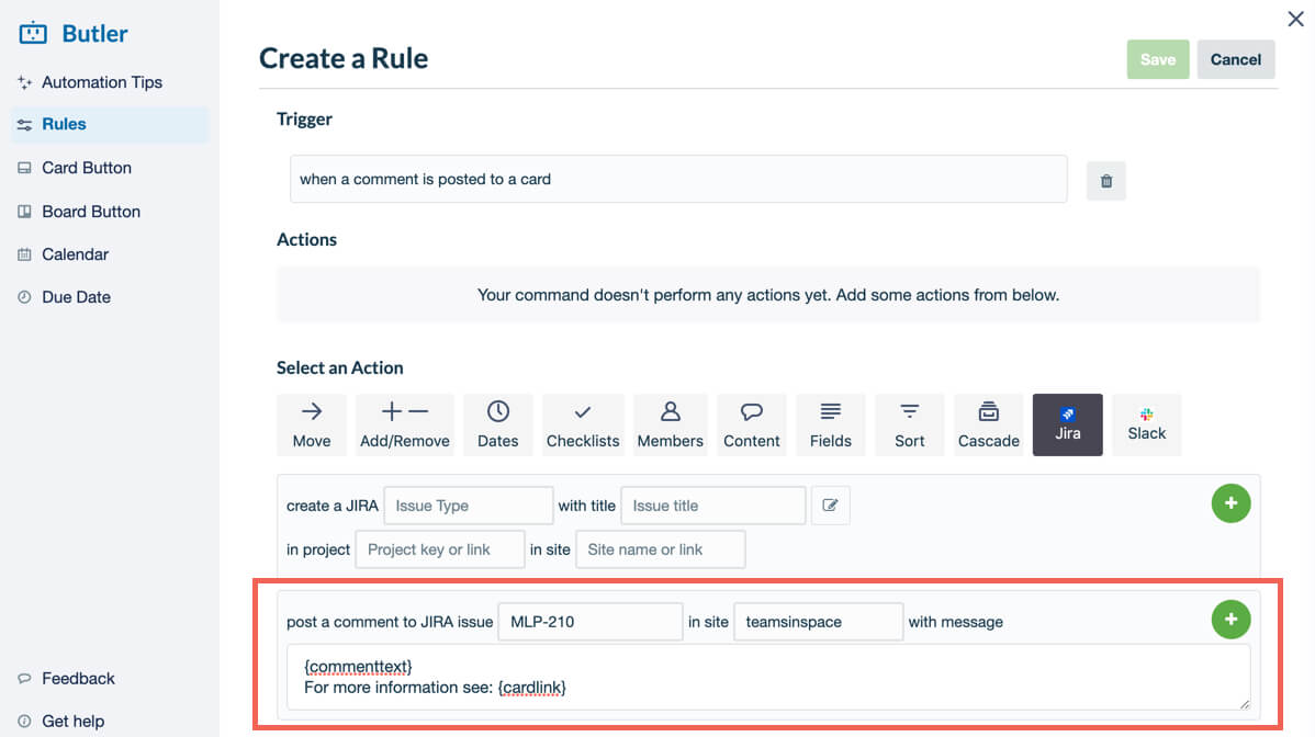 How to create a new task in Jira with Butler in Trello