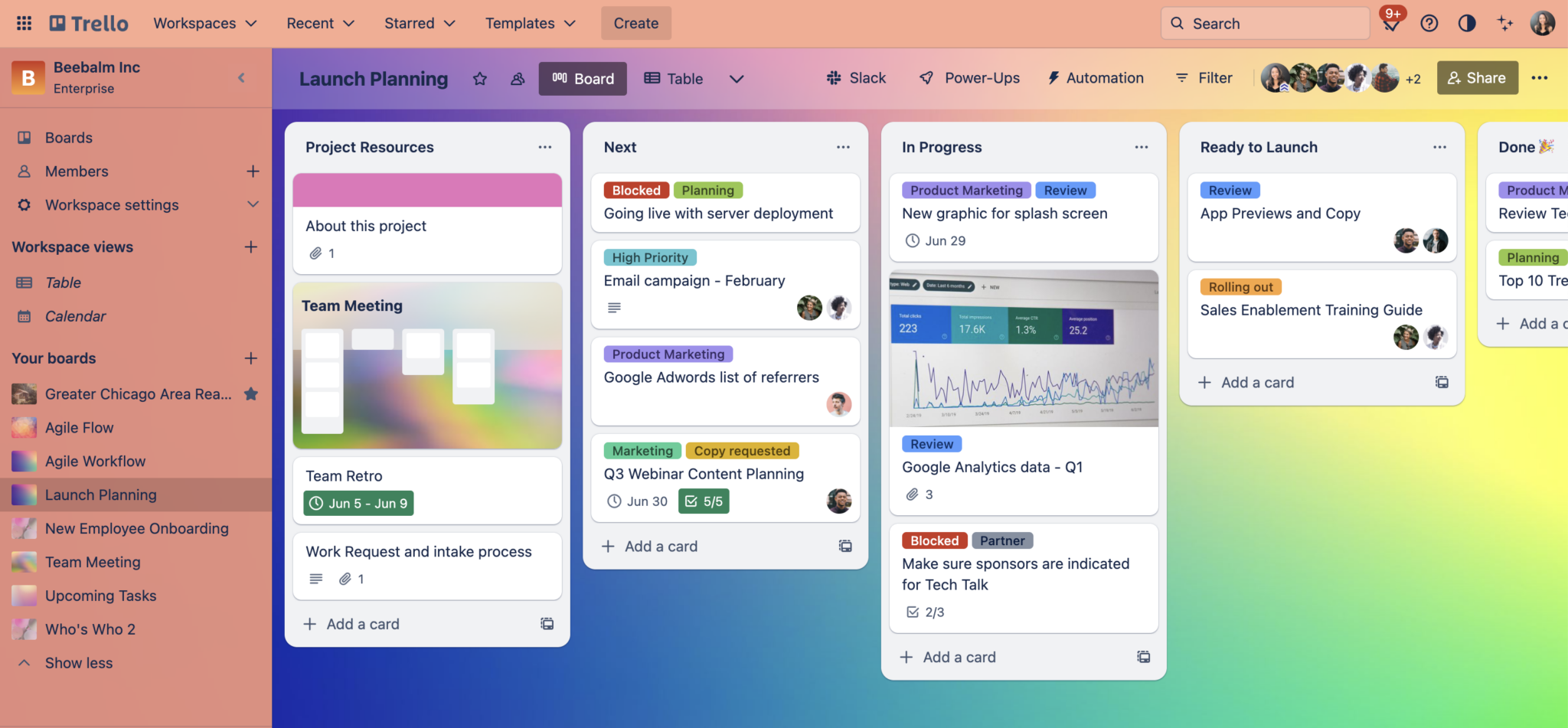 screenshot of launch planning Trello board