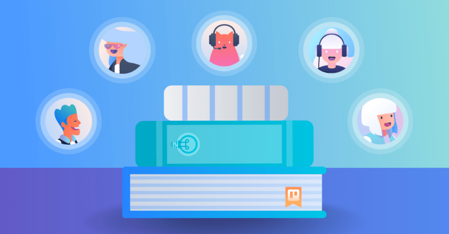 illustration of characters and people talking on headsets