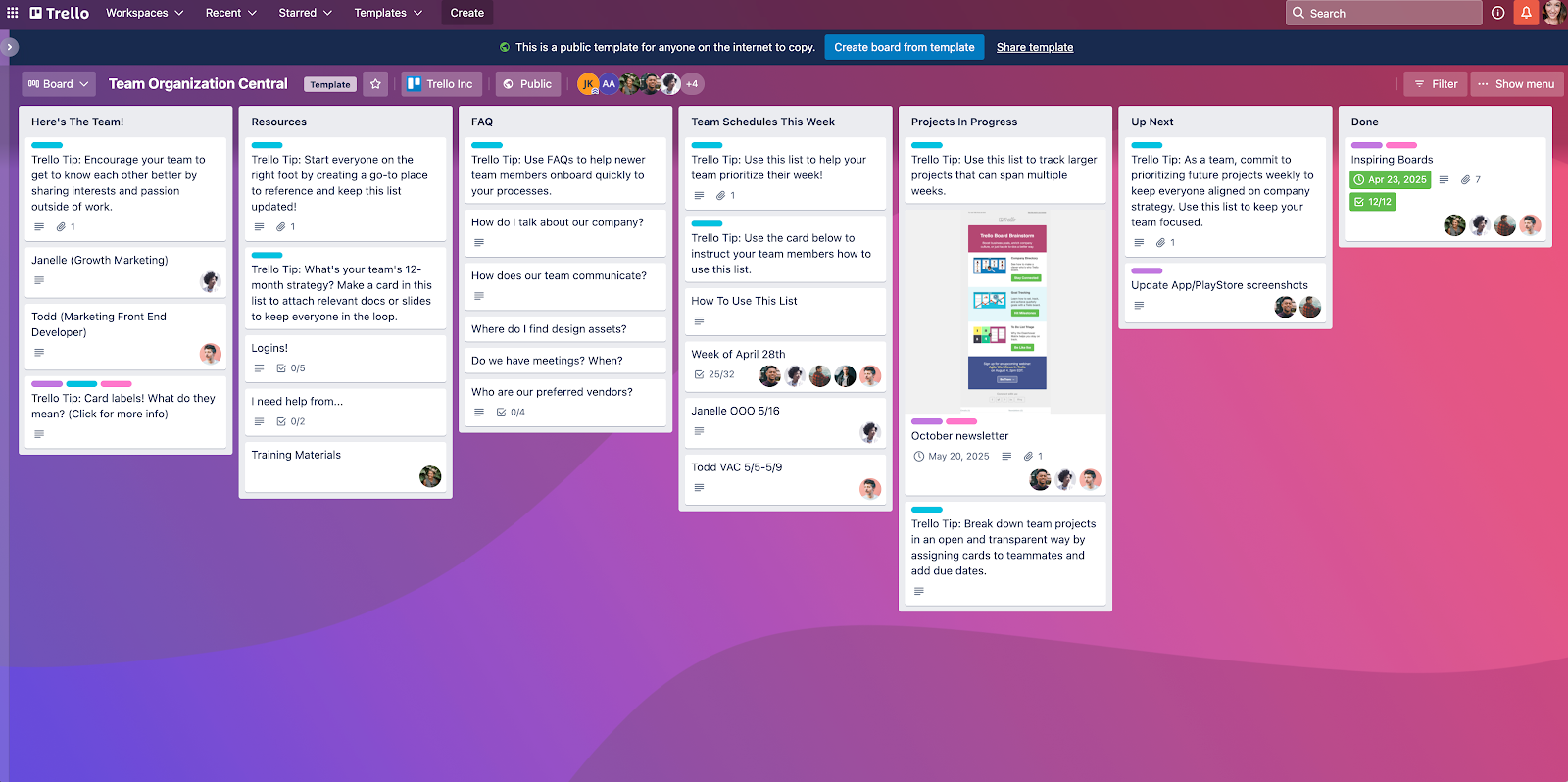 screenshot of a Trello board used as a knowledge base for teams