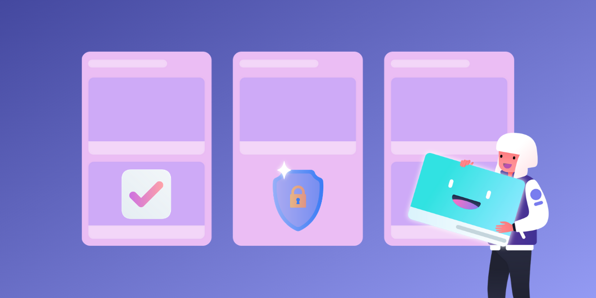 illustration of a person holding a Trello card and keeping it private and secure