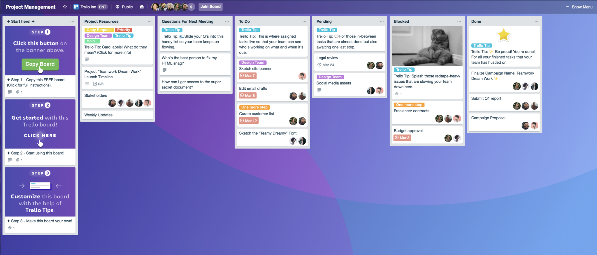 project management workflow in trello board