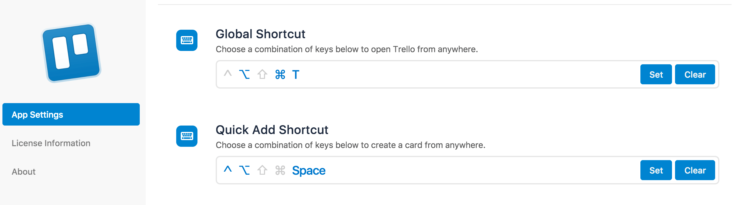 Trello app shortcuts
