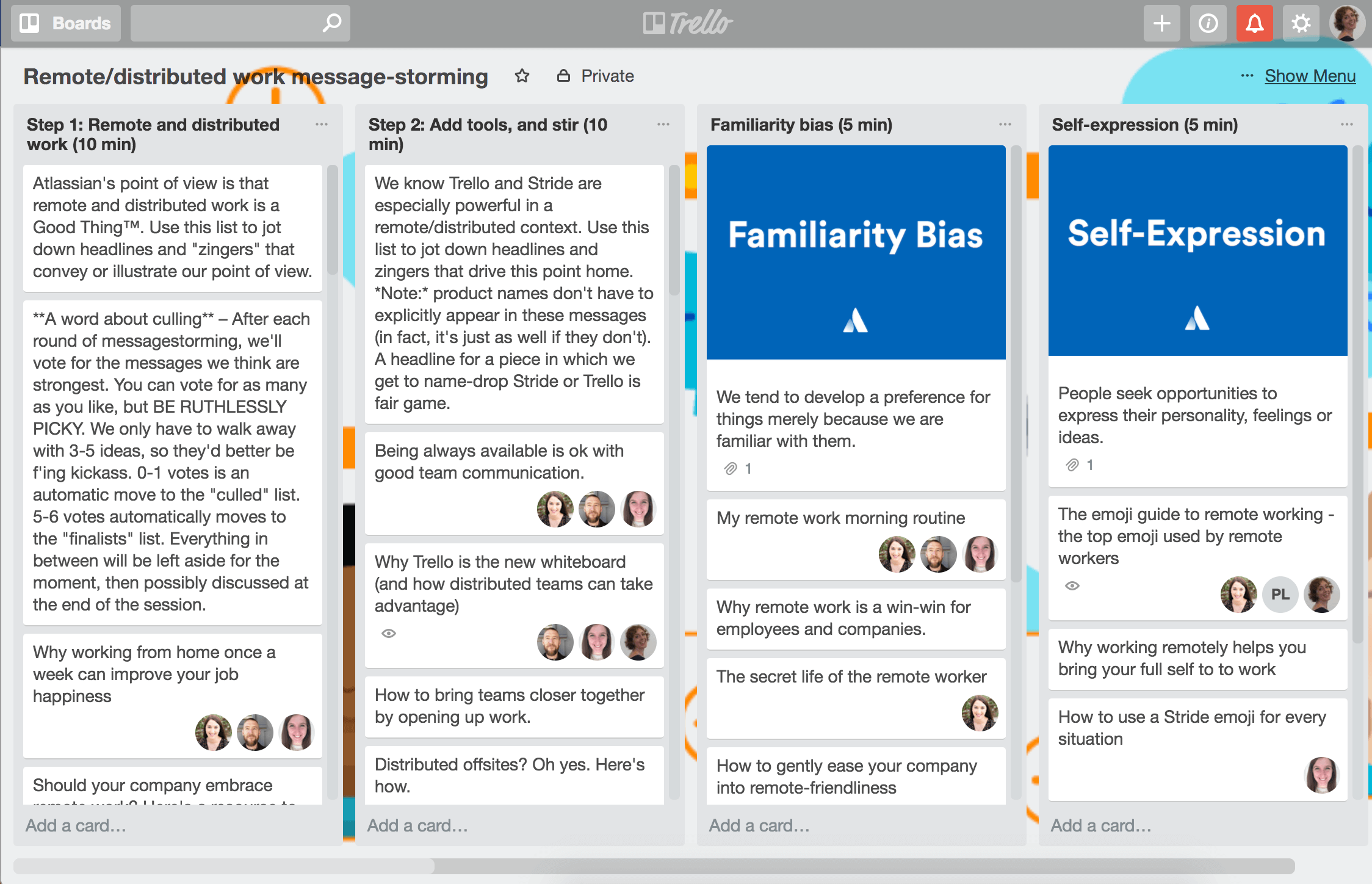 Brainstorming Trello board sample