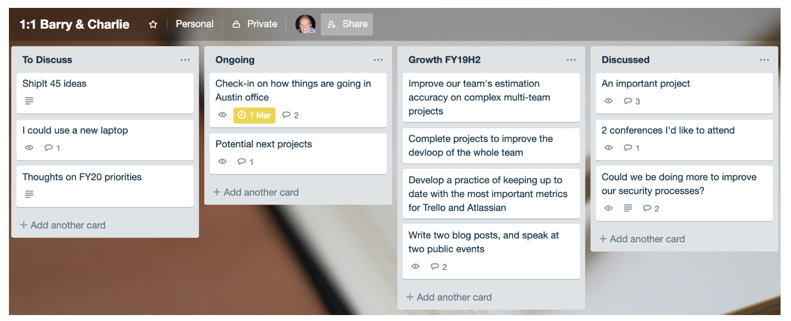 Caption: Help your team win by setting a clear agenda using a Trello 1:1 template