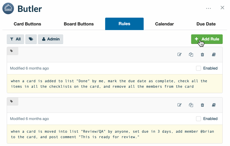 How to add an automation rule to a Trello board.