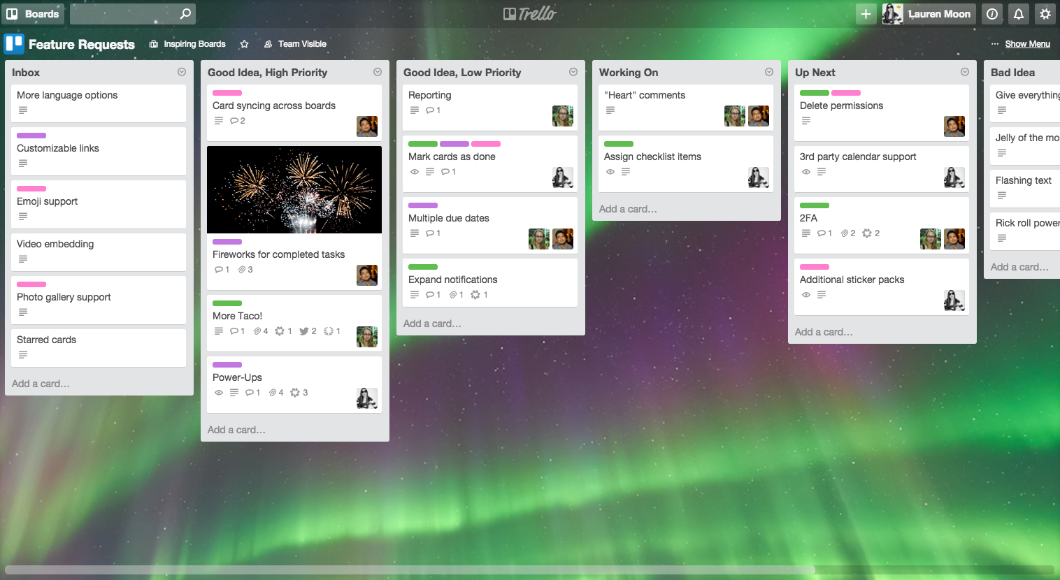 customer feedback trello board to manage feature requests