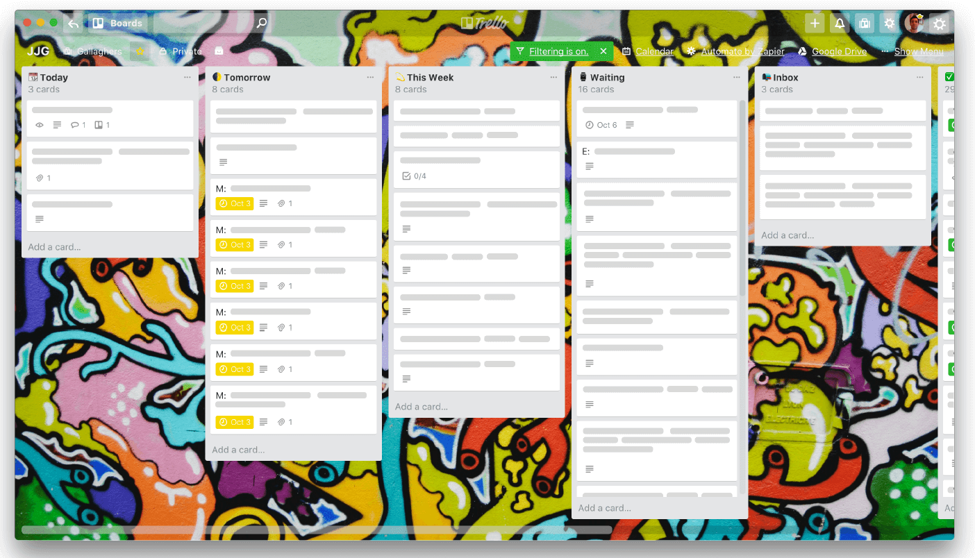 Justin Gallagher's Weekly Productivity Trello Board