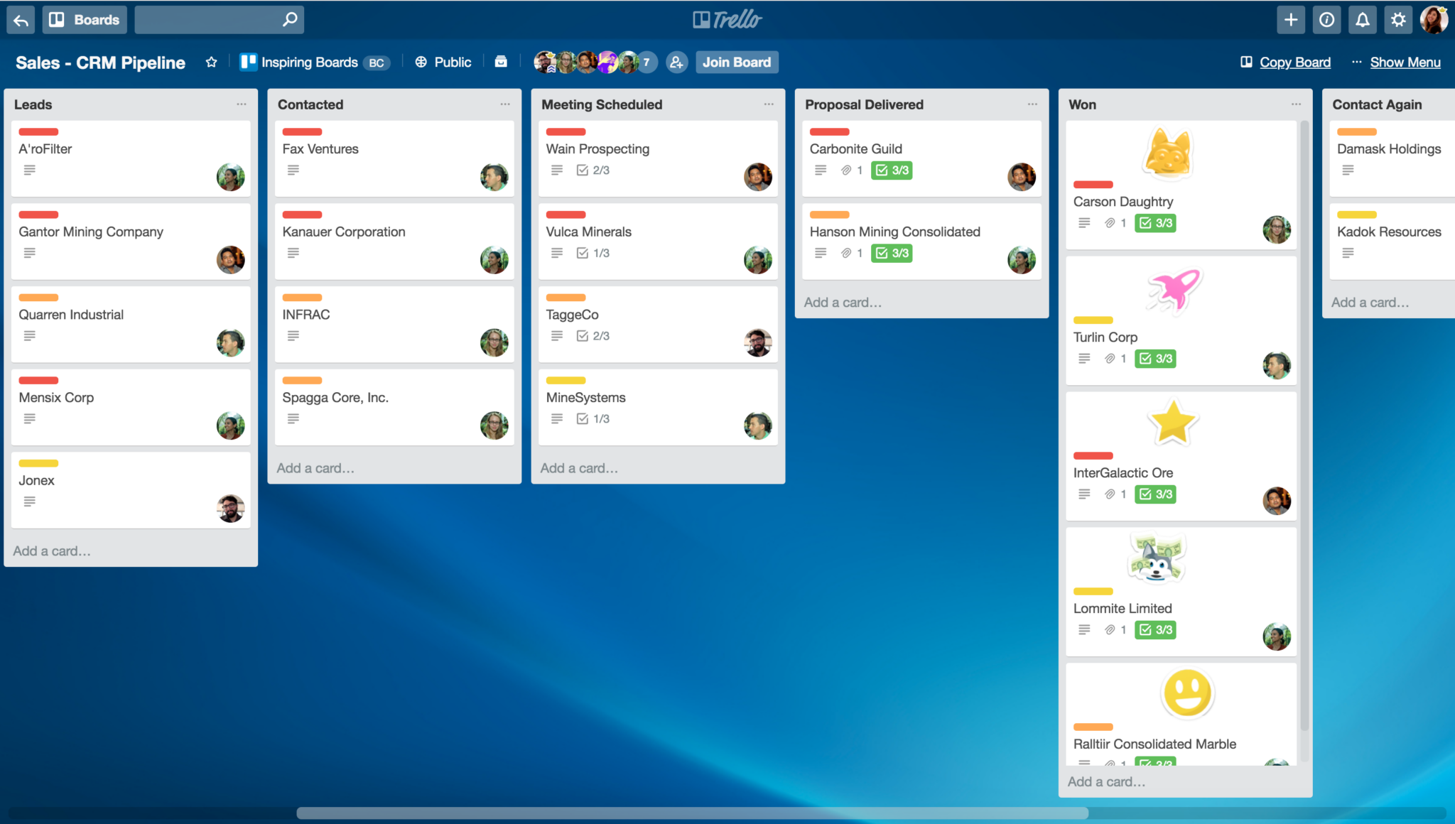 Sales CRM Pipeline Template in Trello