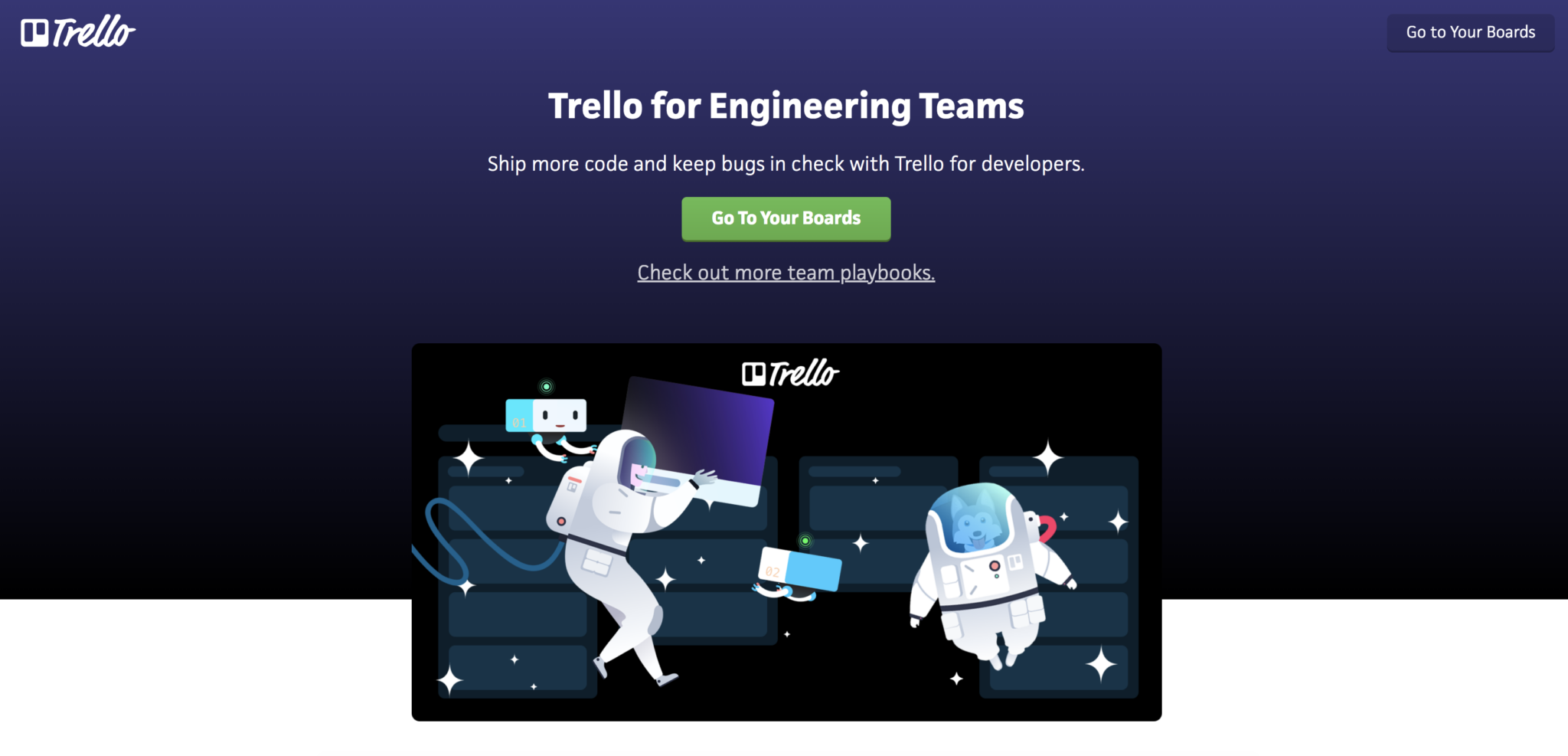 View of Trello For Engineering Teams Playbook page