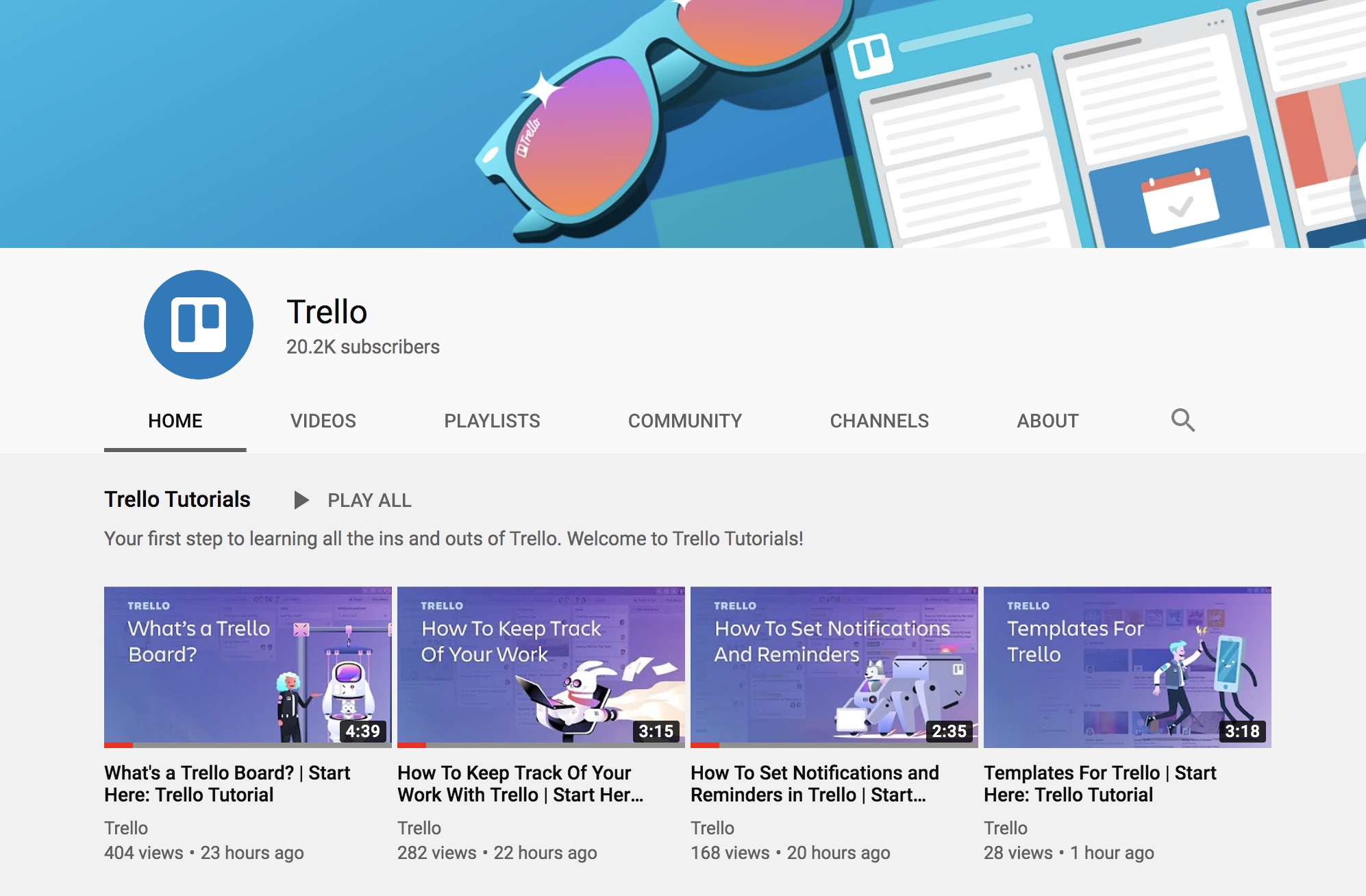 screenshot of Trello YouTube Channel