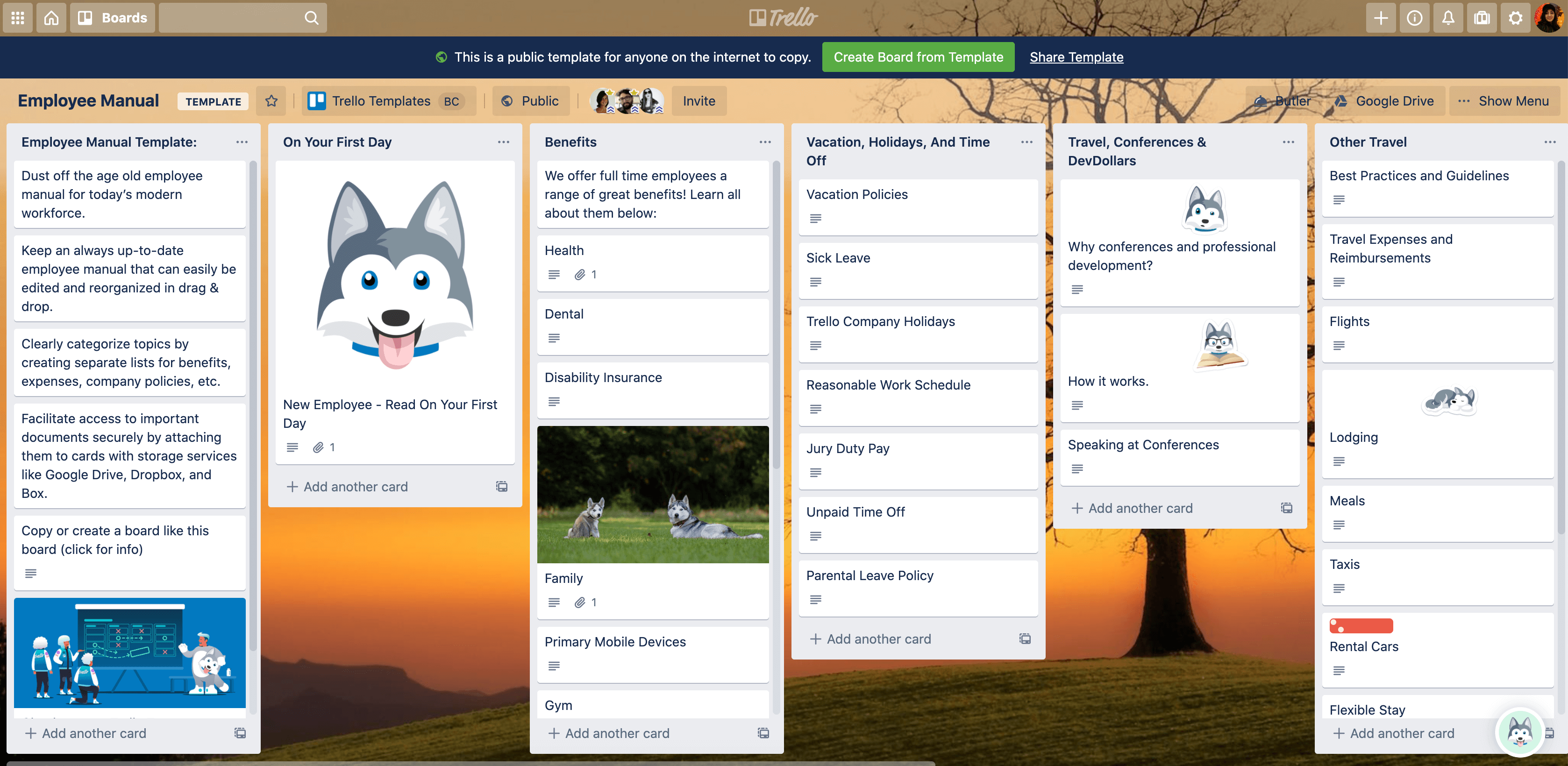 employee manual trello board template