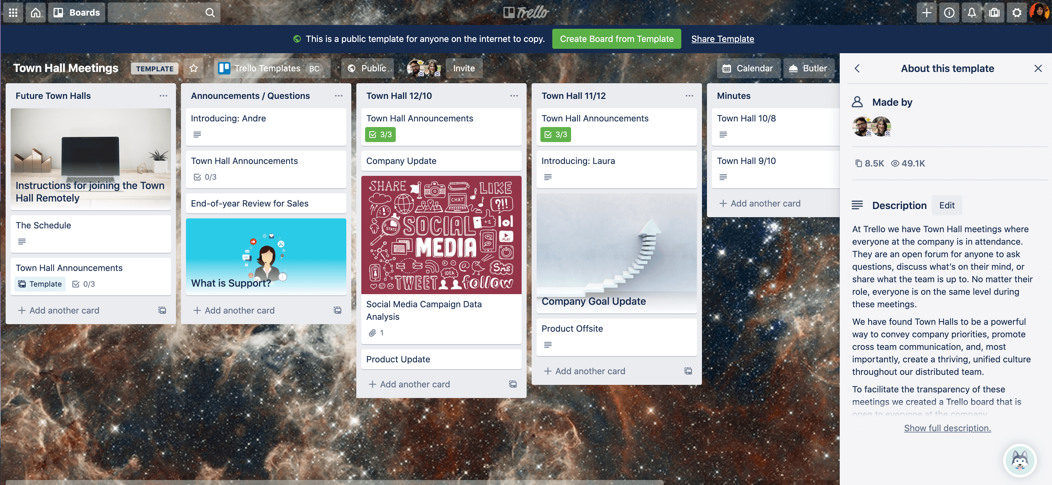 town hall meeting trello board template