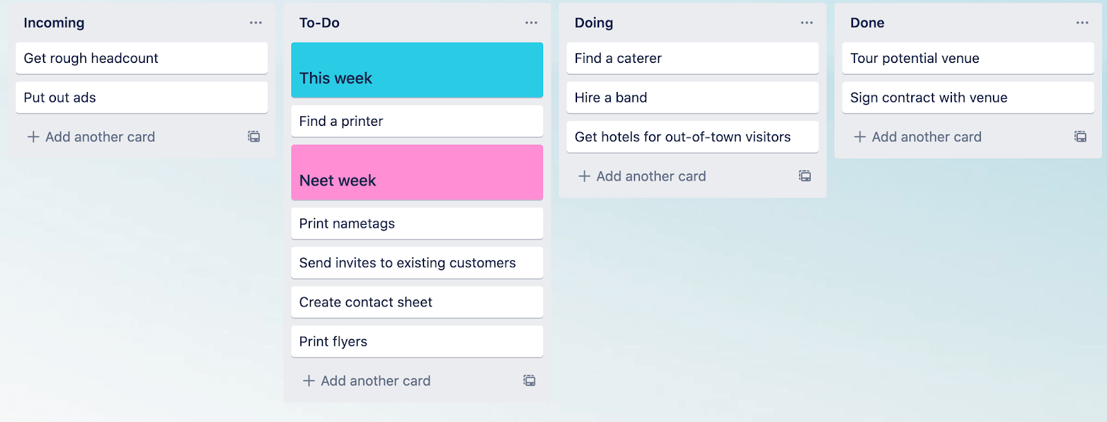 image of lists on a trello board