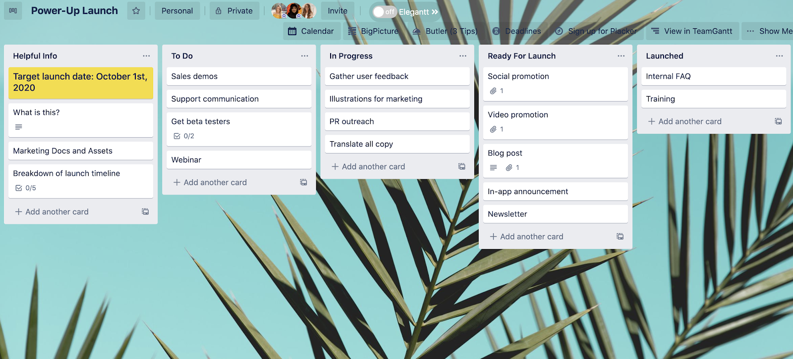 Screenshot of Trello Product Launch