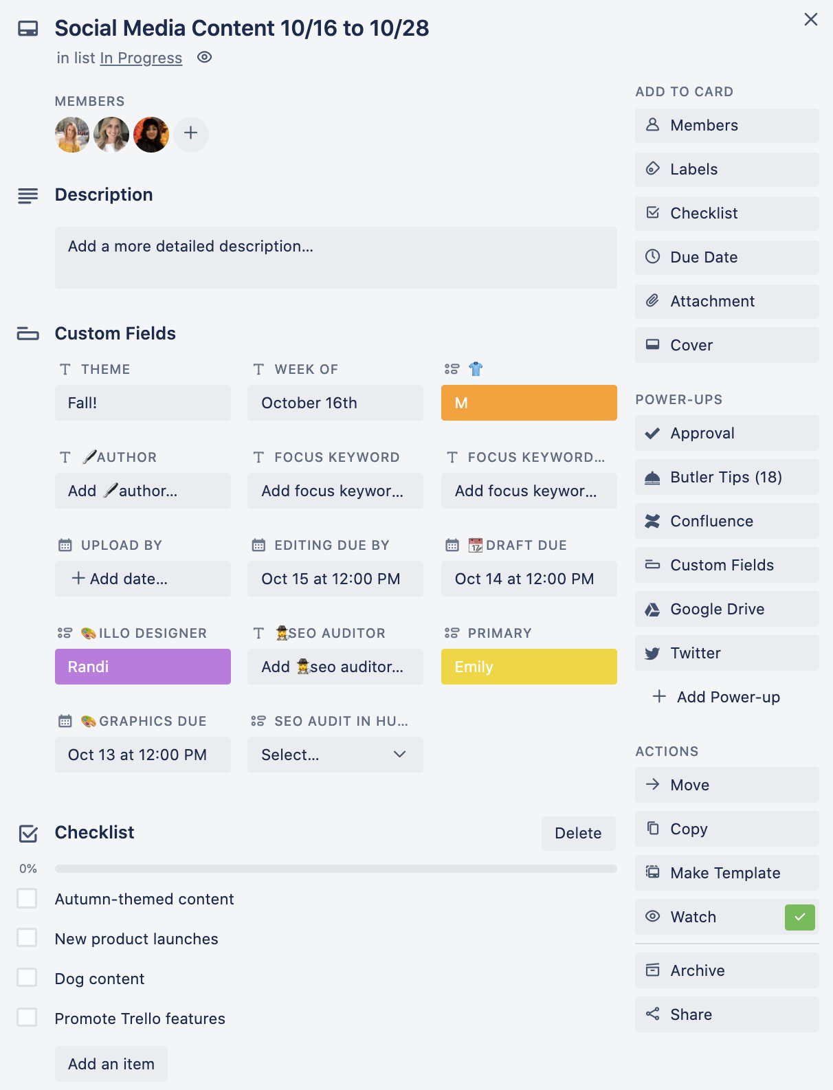 Screenshot of Trello card