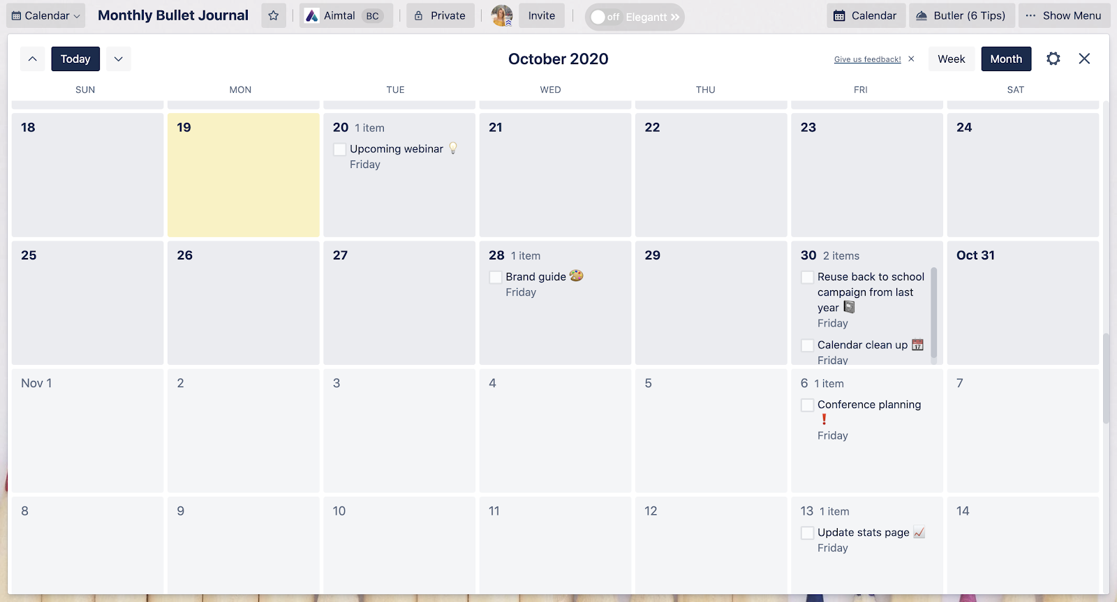 Trello Advanced Checklist Calendar View Screenshot