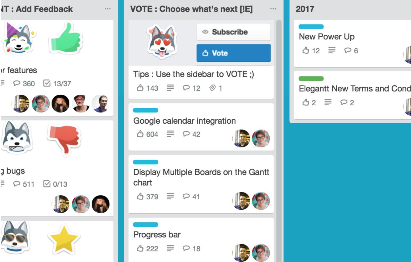 screenshot of the Voting Power-Up on a Trello board