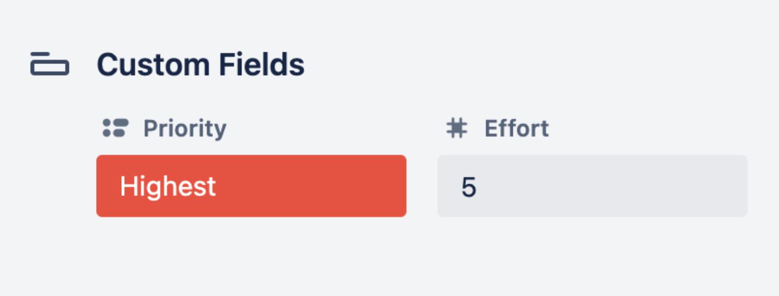 screenshot of a Custom Field priority with the level set to highest and effort level set to five