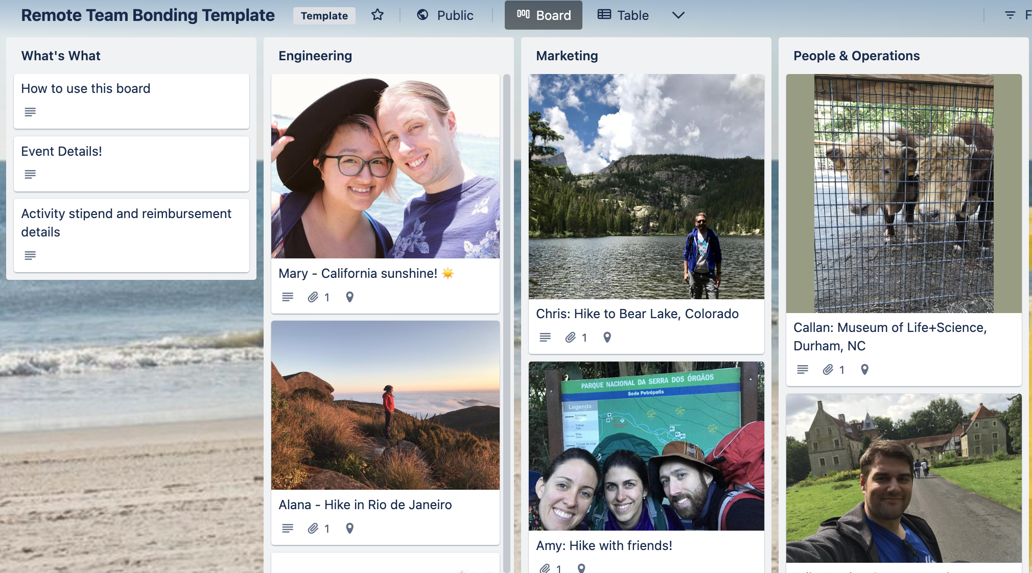 remote team bonding trello template