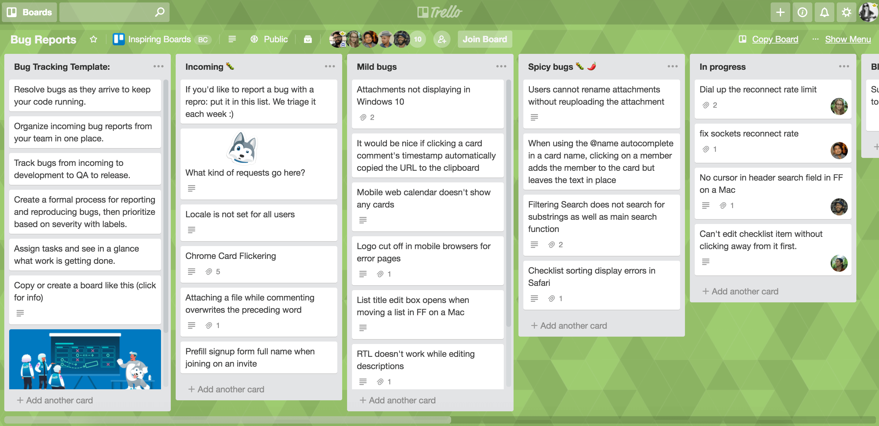 Sample Trello Board: Bug Reports for engineering