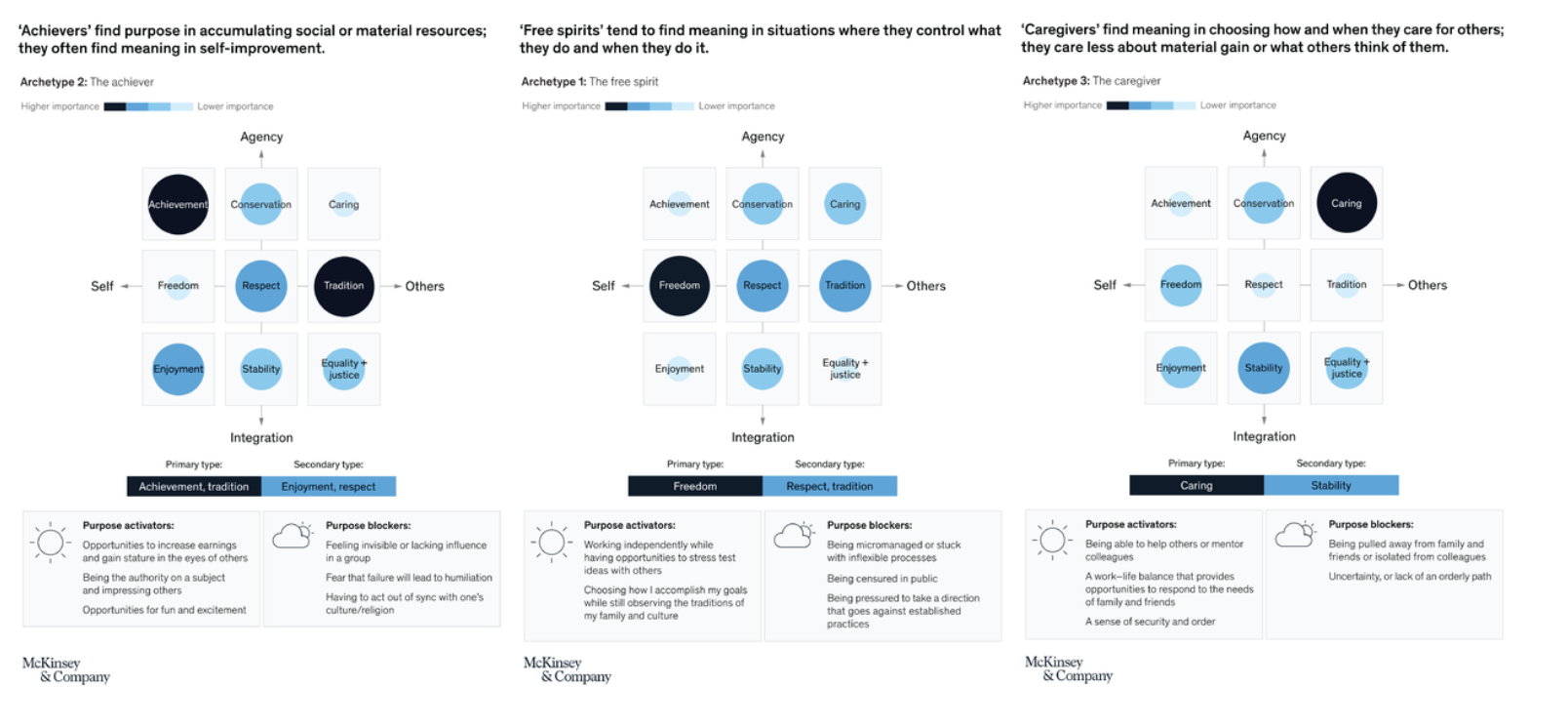 Charts describing the McKinsey personality types
