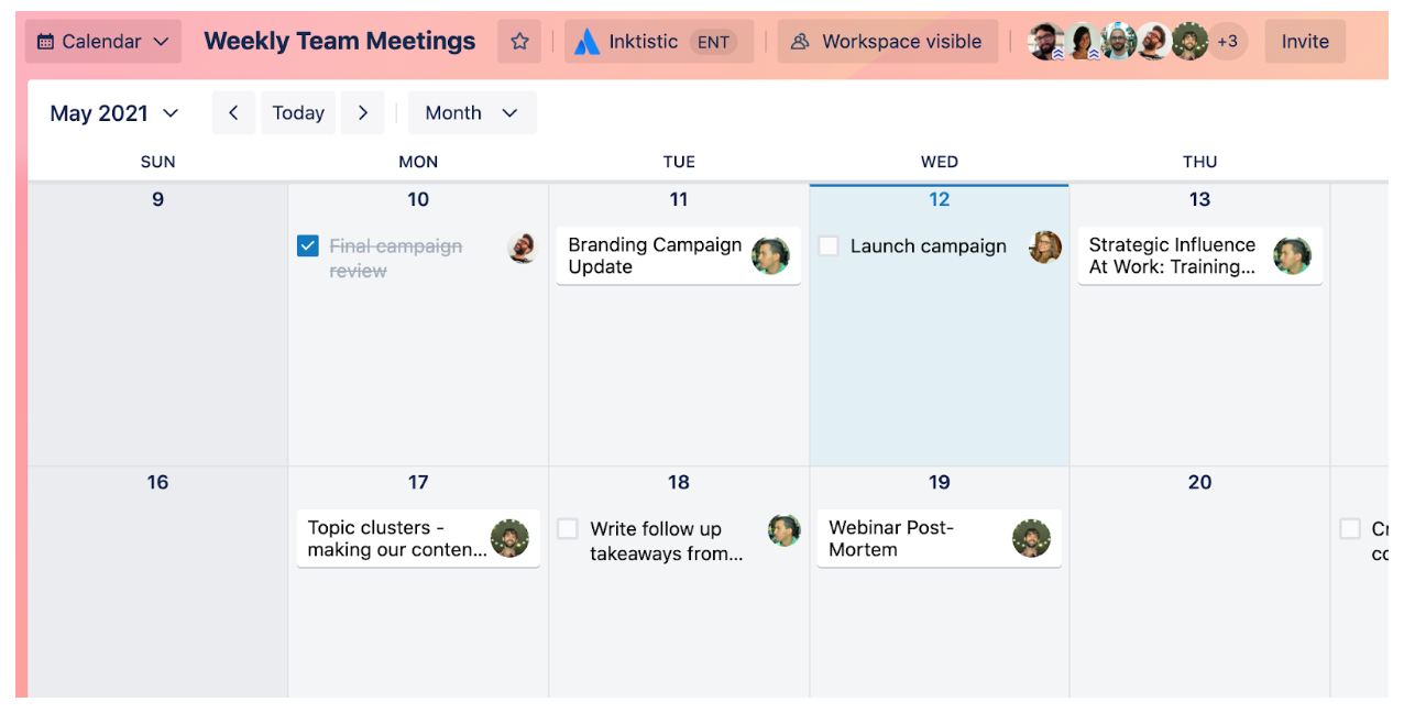 screenshot of Trello’s Calendar view with Trello card tasks and advanced checklist tasks looking different