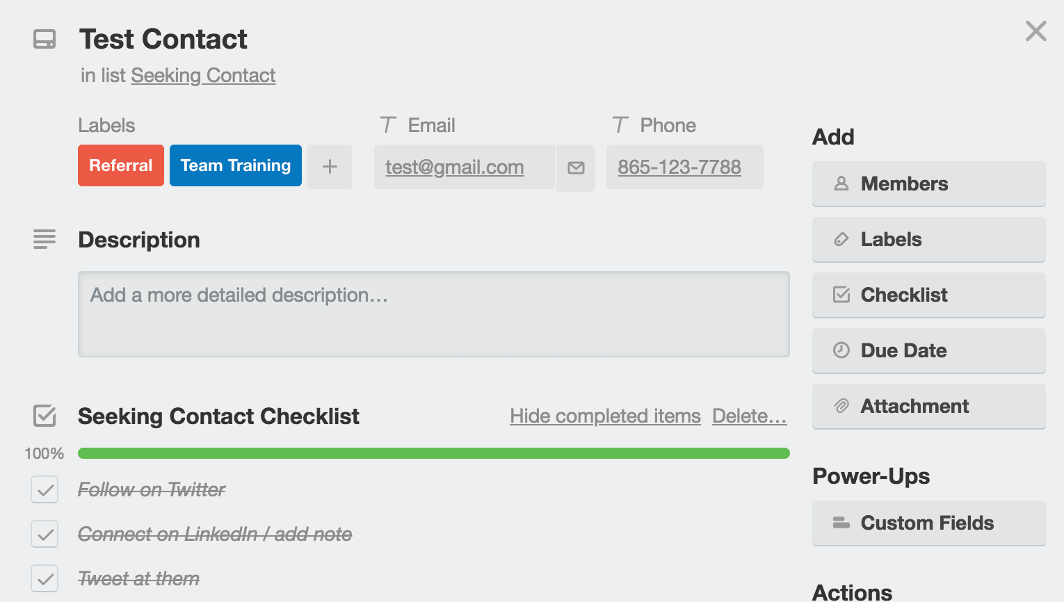 Contact Card Example for CRM Board