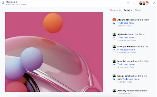 trello activity feed in dropbox