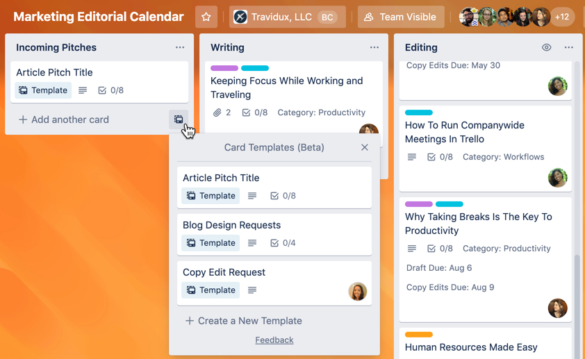 Trello card templates