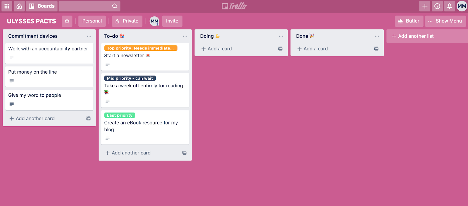 using trello as a commitment device to master goals