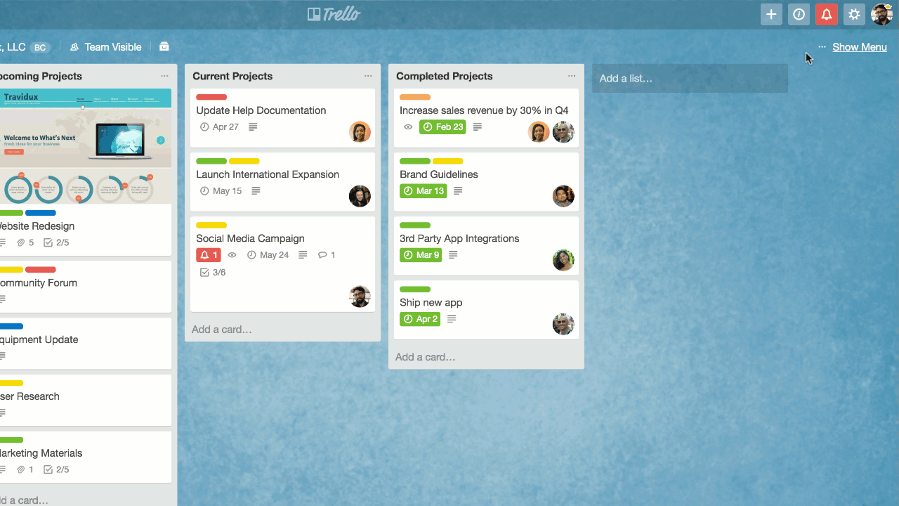 Trello notifications preview card title due date members and attachments