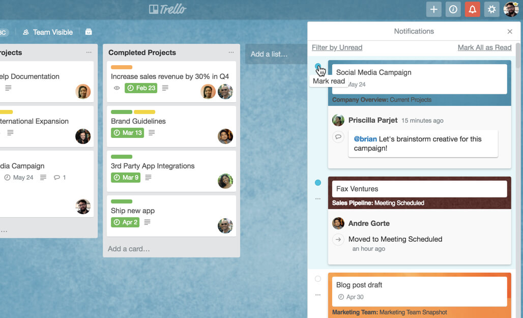 Mark Trello notifications as read or unread