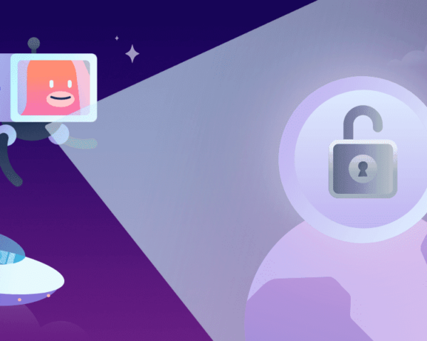 illustration of a character shining a Trello security lock on the planet