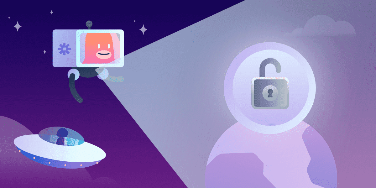 illustration of a character shining a Trello security lock on the planet