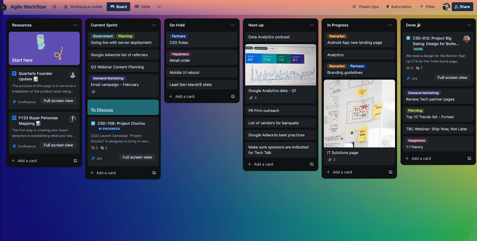 screenshot of Trello in dark mode