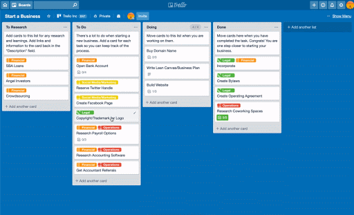 moving cards in Trello kanban lists
