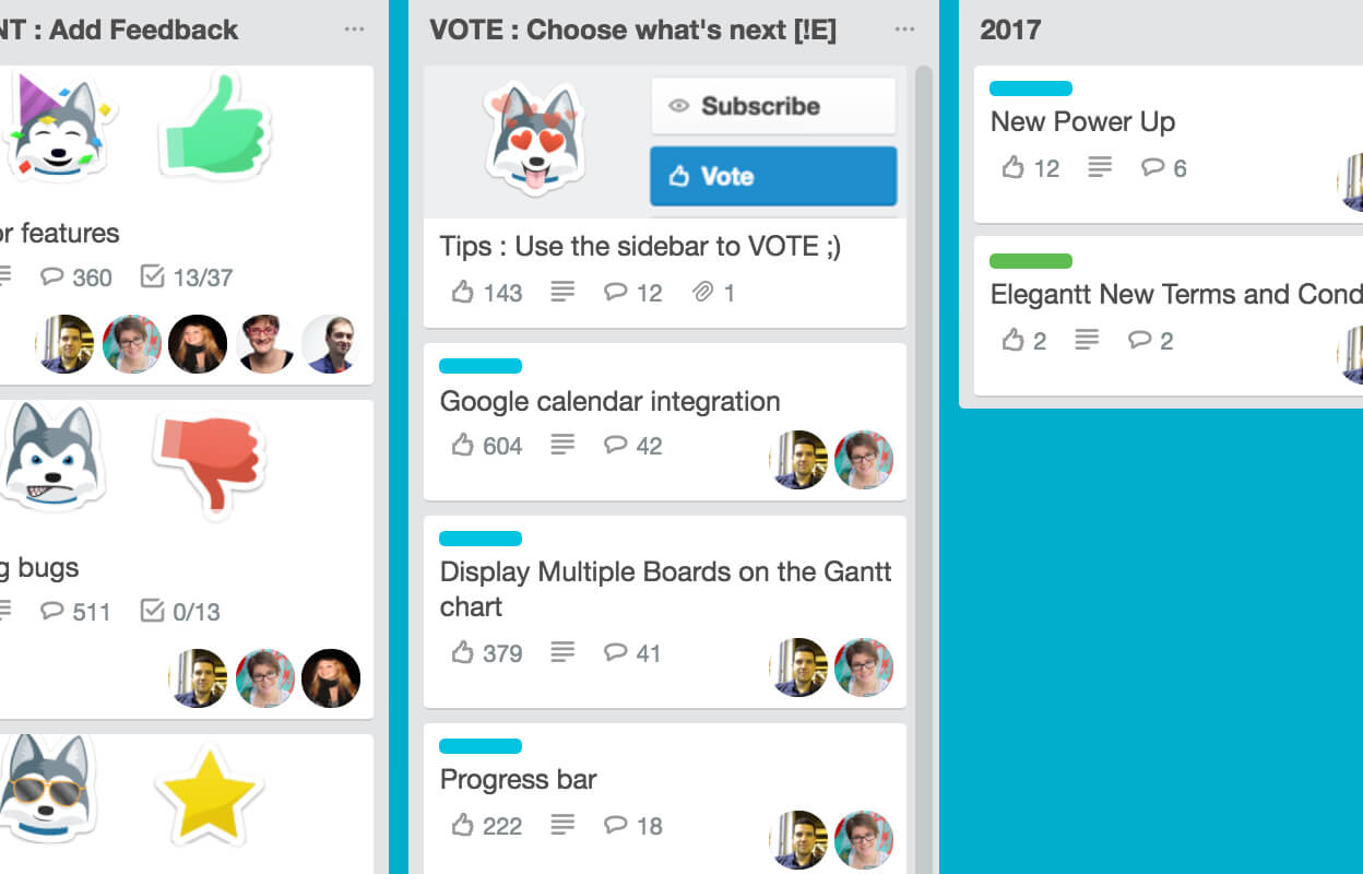 image of trello board with voting power-up enabled