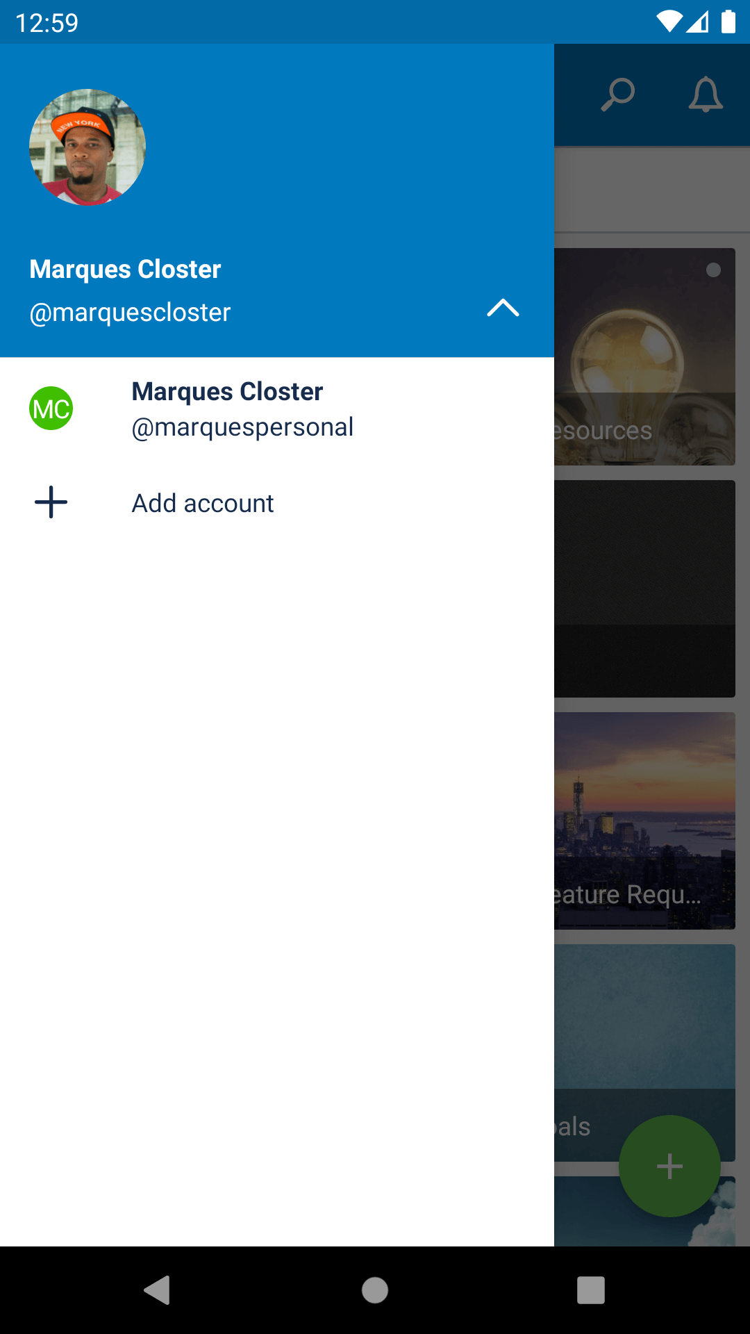 screenshot of android account switcher