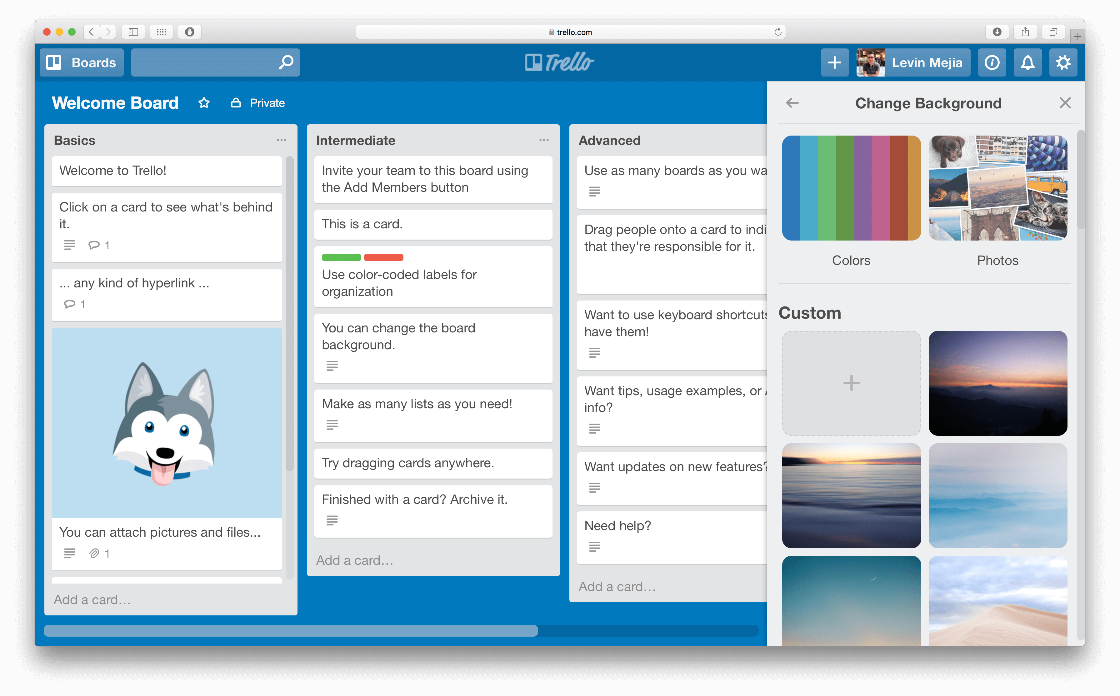 Change backgrounds in Trello