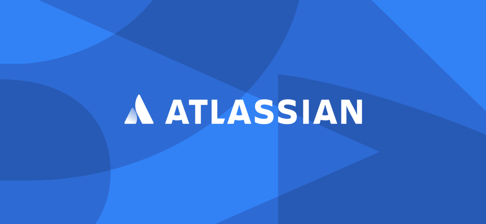 Atlassian logo on a blue pattern background