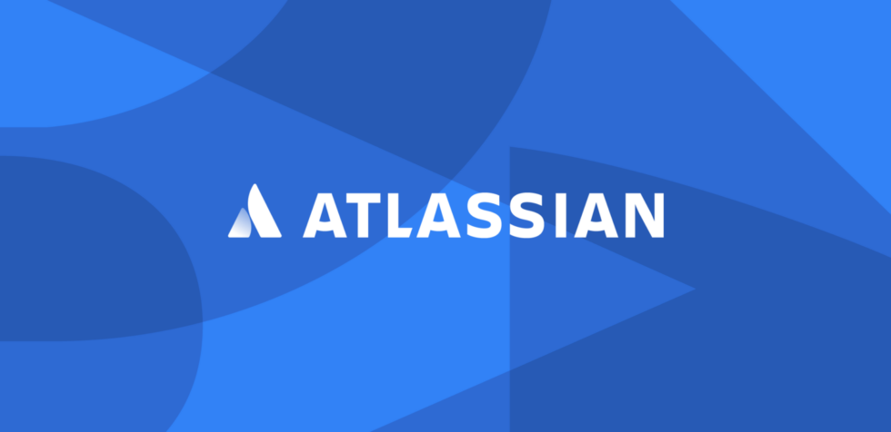 Atlassian logo on a blue pattern background