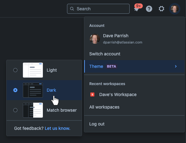 Theme picker for Bitbucket Cloud light/dark mode