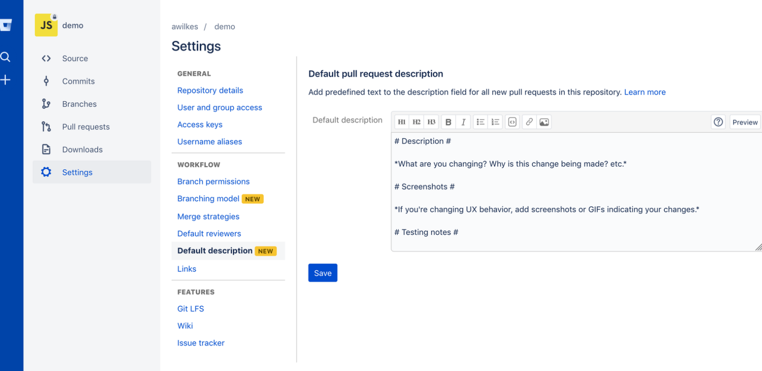 Save time with default pull request descriptions